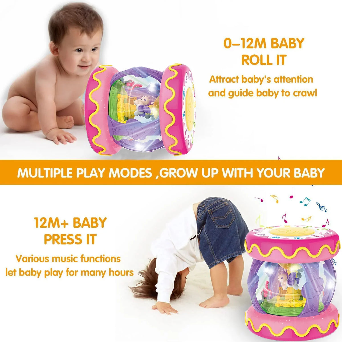 Sytle-Carry Baby Toys 6 to 12 Months, Musical Learning Infant Toys 12-18 Months, Baby Unicorn Rotating Light Up Toys for Toddlers 1 2 3+ Years Old Boys Girls