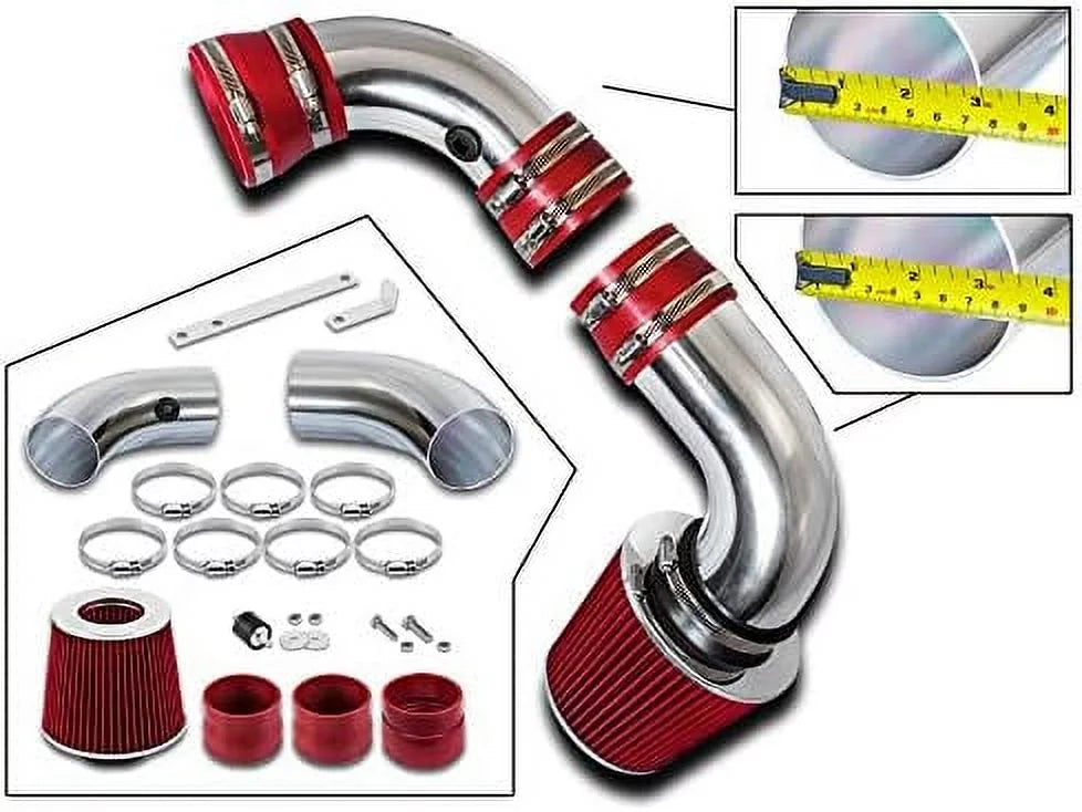 Rtunes Racing Cold Air Intake Kit + Filter Combo RED Compatible For 96-05 Chevy S10 / Blazer 4.3L / 96-05 GMC Sonoma/Jimmy 4.3L / 97-00 Isuzu Hombre / 96-01 Oldsmobile Bravada 4.3L