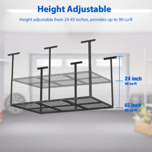 4x6ft Overhead Garage Storage Rack,Adjustable Garage Storage Organization Systerm,Heavy Duty Metal Garage Ceiling Storage Racks,560lbs Weight Midnight