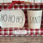 Rae Dunn HO HO HO Oval Plate and SANTA Tumbler Ivory Melamine with Charcoal LL Letters Gift Set Christmas