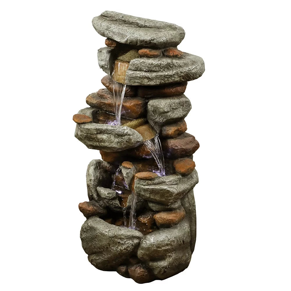 Unit High Outdoor Water Fountain with LED Lights - Cascading Water Feature for Home, Garden, Patio and Deck Decor