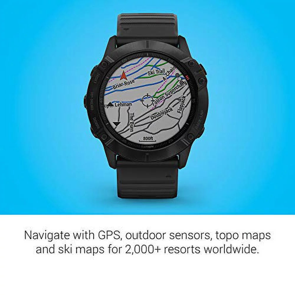 Garmin 010-02157-00 Fenix 6X Pro, Premium Multisport GPS Watch, Features Mapping, Music, Grade-Adjusted Pace Guidance and Pulse Ox Sensors, Charcoal