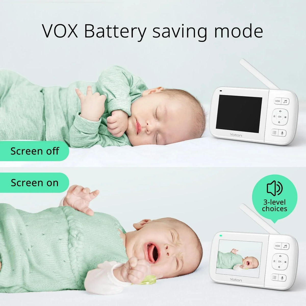Yoton Baby Monitor with Camera, Unit LCD Screen Home Security, 2.4GHz Wireless Digital Transmission, VOX Mode, Temperature Sensor, Night Vision, 8 Lullabies, Two Way Talk
