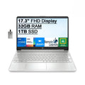 HP 2021 17.3" FHD IPS Laptop Computer, 11th Generation Intel Core i7-1165G7, 32GB RAM, 1TB PCIe SSD, Backlit Keyboard, Intel Iris Xe Graphics, HD Webcam, HD Audio, Windows OS, Silver, 32GB USB Card