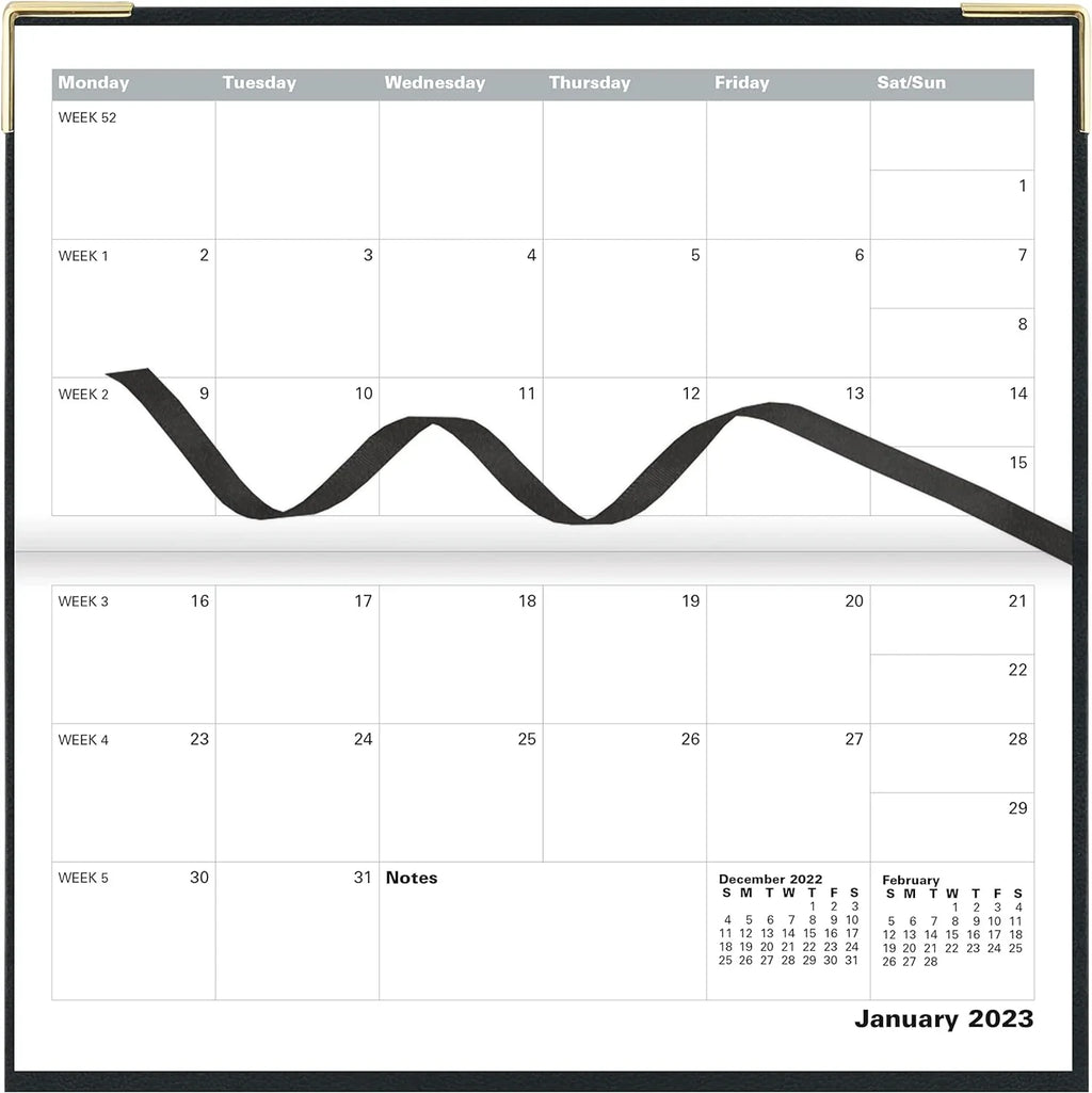 Of London 12S Daily Planner, Day Per Page, Classic Slim Month Per Page, 13 Months Jan 2023 - Jan 2024, Landscape Diary 2023 6 5/8" 3 1/4" Charcoal