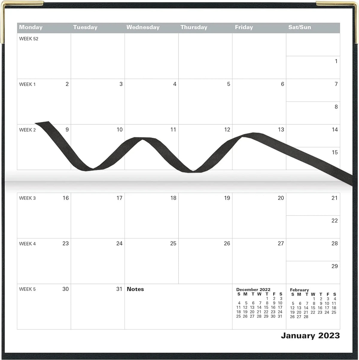 Of London 12S Daily Planner, Day Per Page, Classic Slim Month Per Page, 13 Months Jan 2023 - Jan 2024, Landscape Diary 2023 6 5/8" 3 1/4" Charcoal