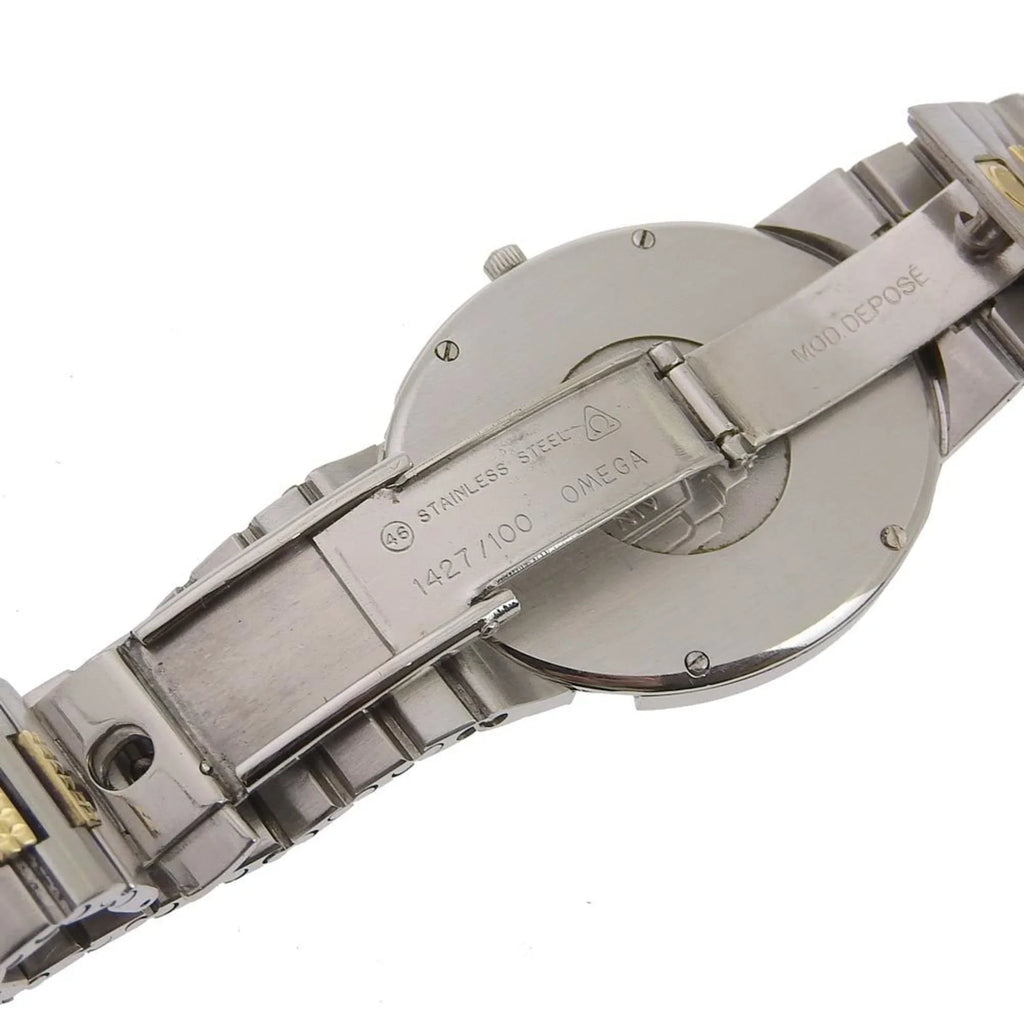Pre-Owned Omega OMEGA De Ville Watch Stainless Steel Swiss Made Silver/Gold Quartz Silver Dial Boys (Fair)