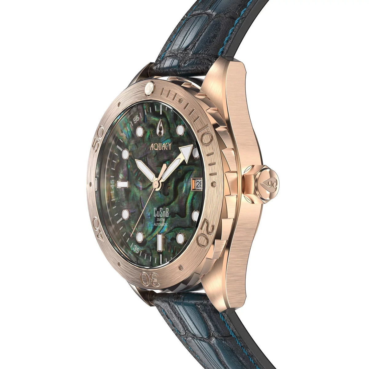 Aquacy Bronze CuSn8 Abalone Automatic Diver Watch BR.AB.8215.L - Screw Down 316L Stainless Case Back - 200M Water Resistance - 40 Hours Approx Power Reserve Dive Swimming Wrist Watches For Men