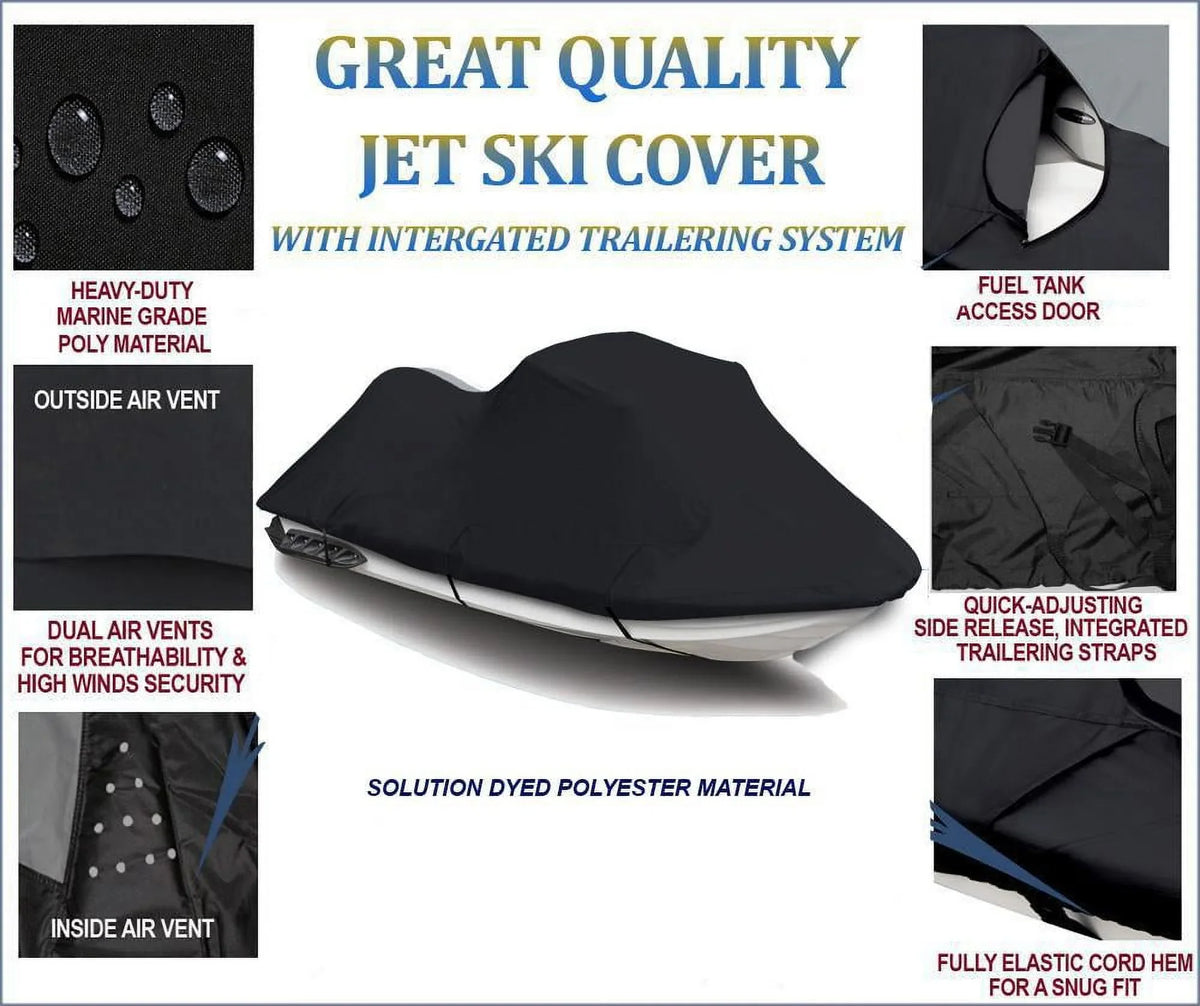 Charcoal 600 DENIER JetSki Cover Compatible for YAMAHA JET SKI XLT 1200 2001 2002 2003 2004 2005 / 800 2002 2003 2004 PWC Cover