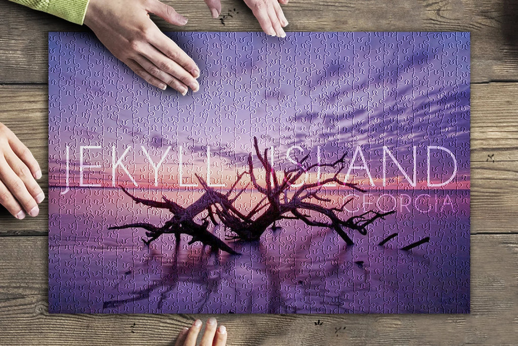 Jekyll Island, Georgia, Driftwood on Beach at Sunset (19x27 Inch Premium 500 Piece Jigsaw Puzzle for Adults and Family, Made in USA)