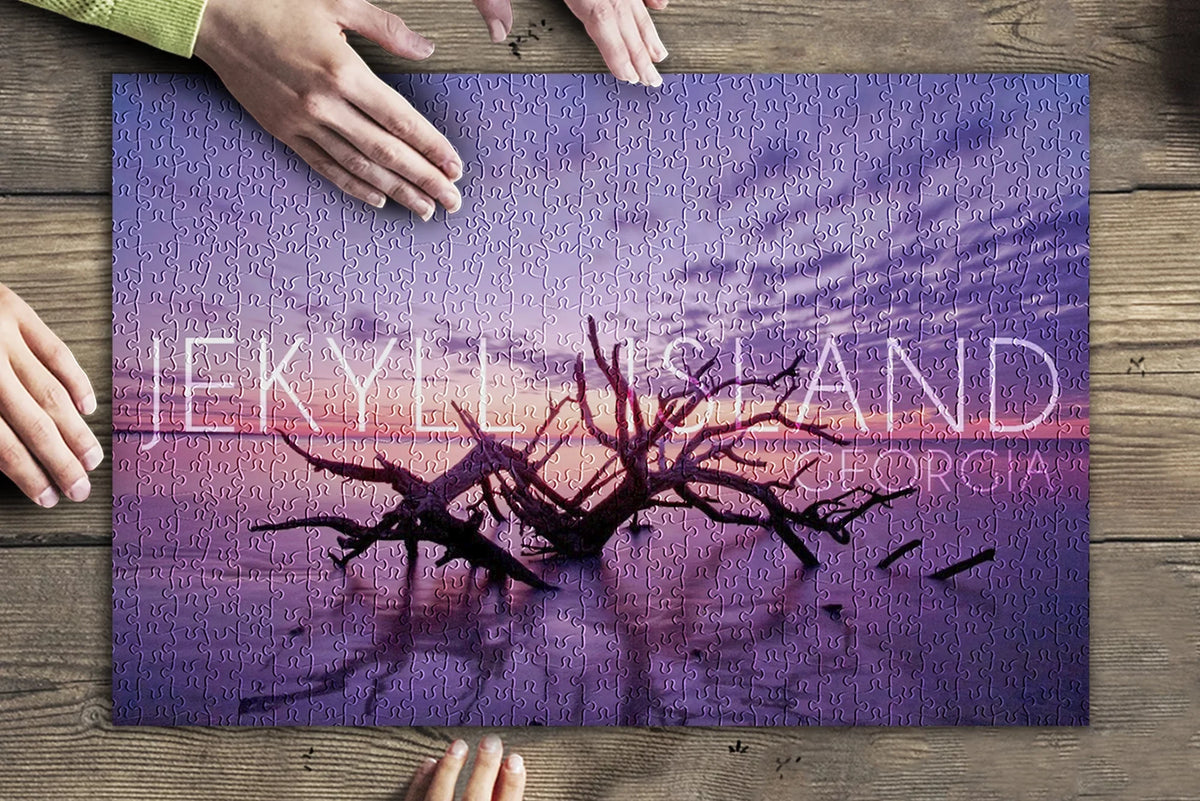 Jekyll Island, Georgia, Driftwood on Beach at Sunset (19x27 Inch Premium 500 Piece Jigsaw Puzzle for Adults and Family, Made in USA)