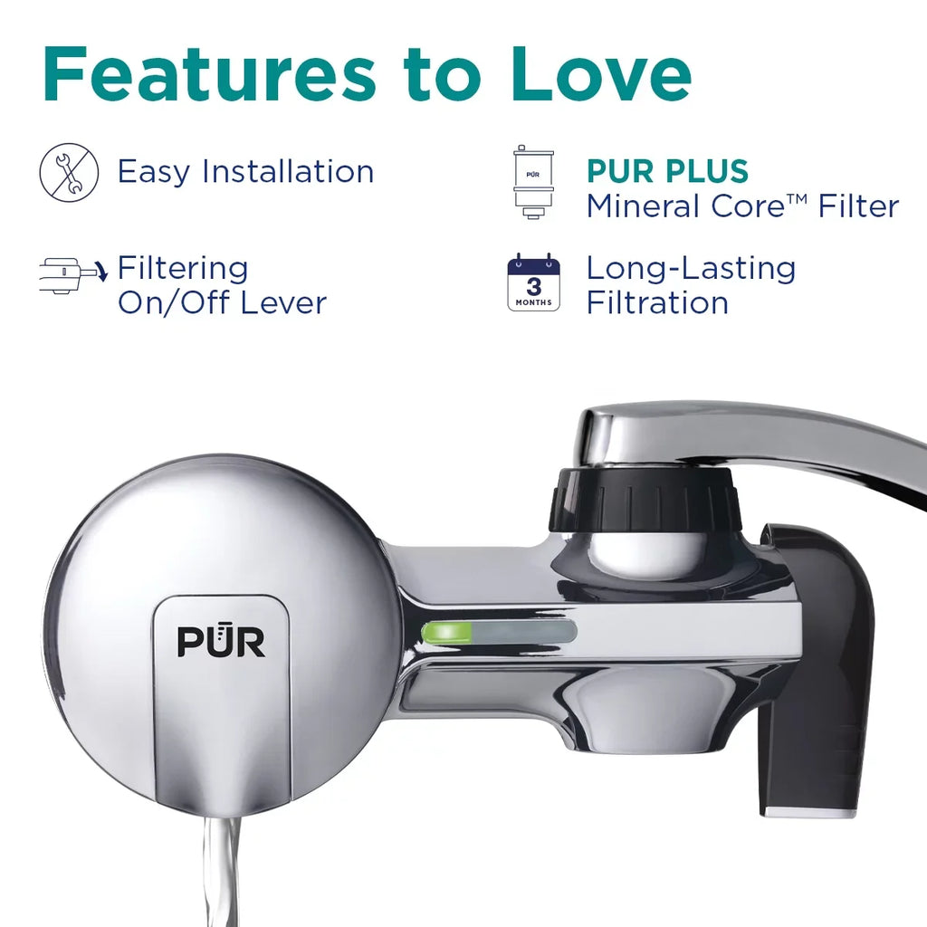 PUR PLUS Faucet Mount Water Filtration System, Horizontal, Chrome, PFM400H