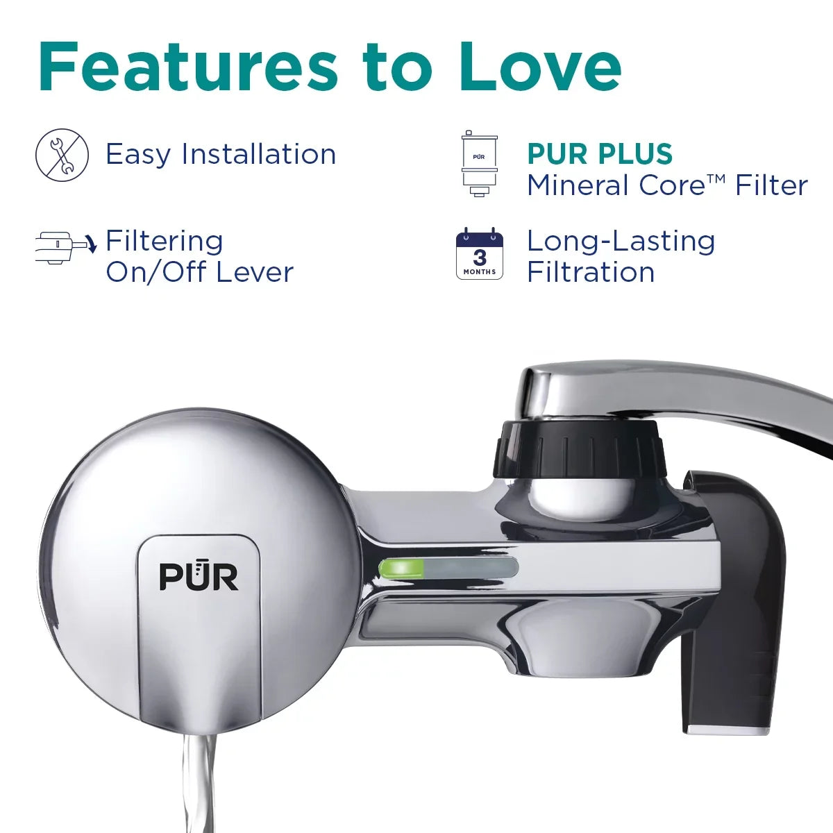 PUR PLUS Faucet Mount Water Filtration System, Horizontal, Chrome, PFM400H