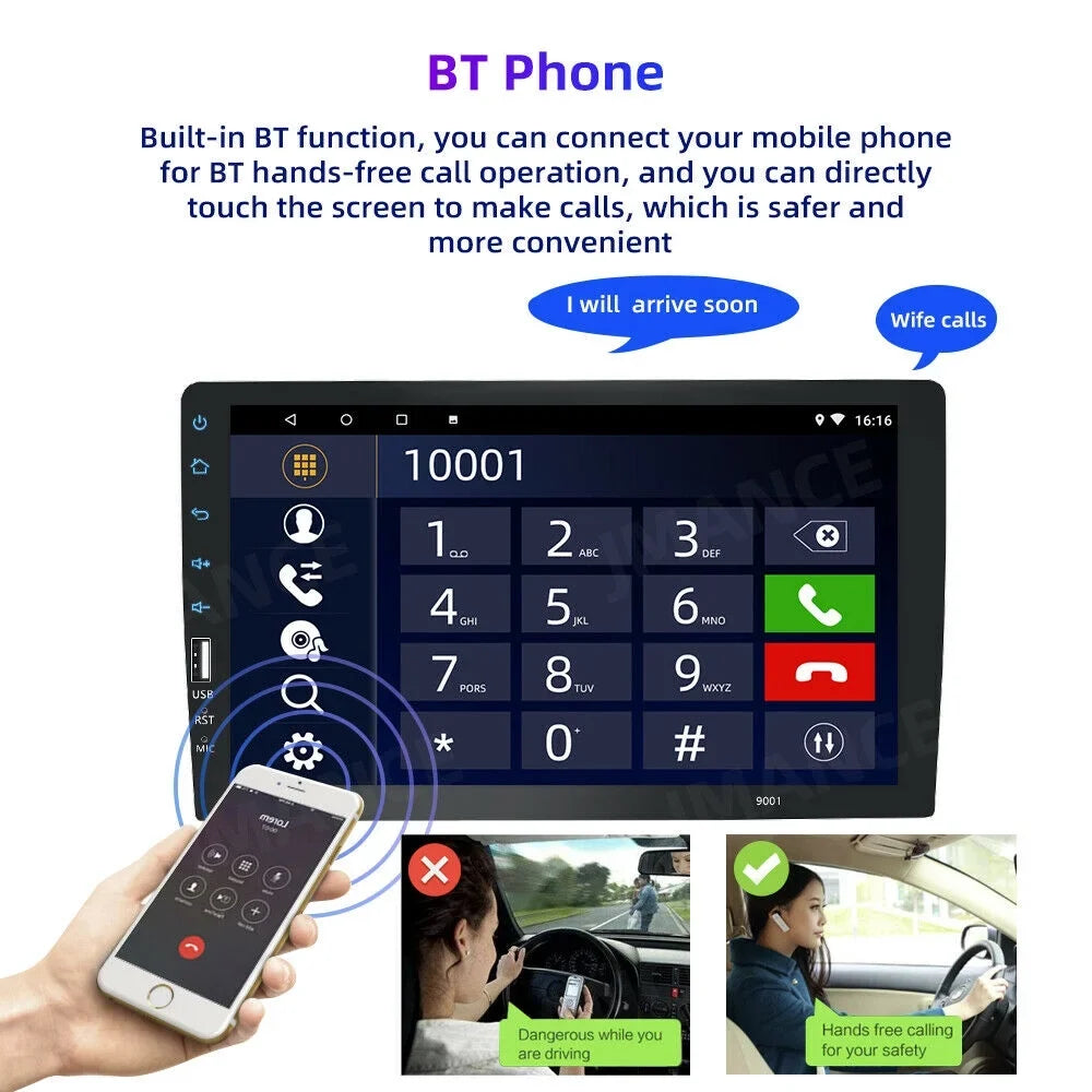 JMANCE MP5 Apple Carplay Android Auto Car Audio GPS 9" Single Din FM Radio with Camera