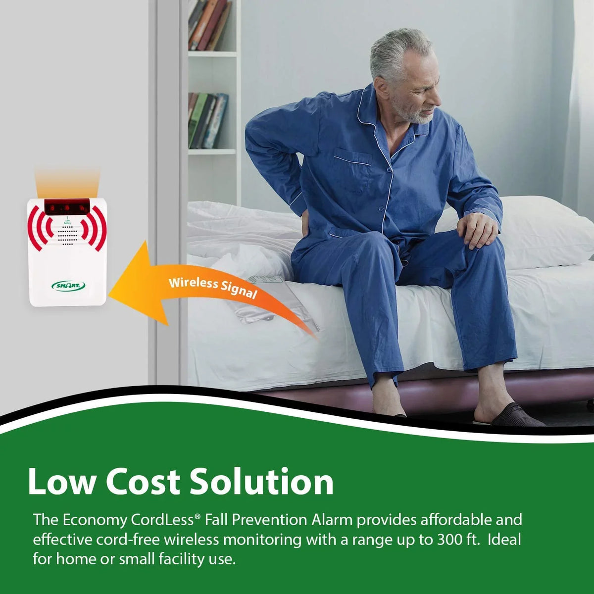 Smart Caregiver Wireless Bed Alarm System - Cordless Bed Alarm Pad (20” x 30”) with Remote Alert Monitor, 20 Individual Cleaning Wipes and Liberty 7 Day Pill Box