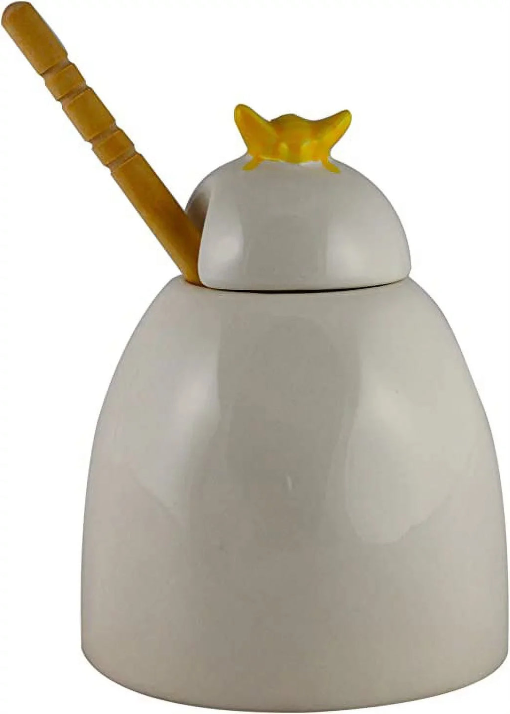 Rae Dunn Ceramic HONEY Pot Ivory with Midnight LL Letters Yellow Bee on Lid and Wooden Dipper Kitchen