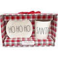 Rae Dunn HO HO HO Oval Plate and SANTA Tumbler Ivory Melamine with Charcoal LL Letters Gift Set Christmas