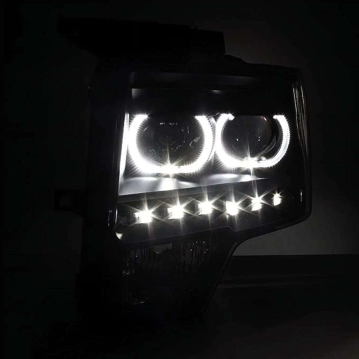 AKKON - For [Dual LED Halo Ring] 09-14 F150 F-150 Pickup Truck Onyx Smoked Projector Headlights + LED Tail light Set
