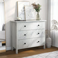 Denhour DH BASIC Transitional Unit Wide 3-Drawer Neutral Youth Dresser by White Marble