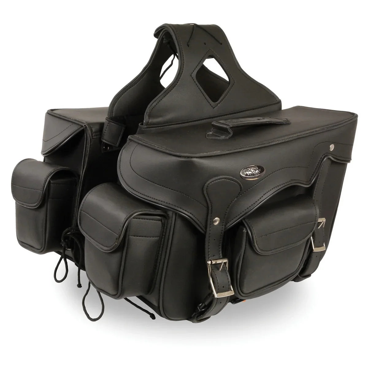 Milwaukee Leather SH66602 Zip-Off Double Pocket Studded Polyvinyl Throw Over Motorcycle Saddlebags