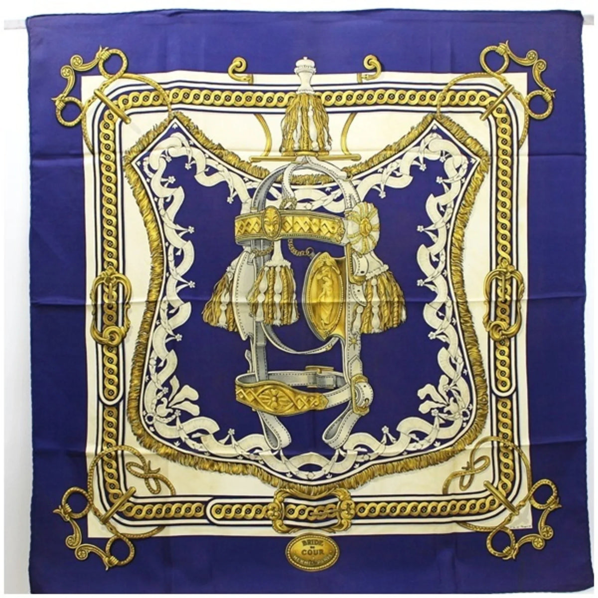 Pre-Owned Hermes Scarf Muffler Carre 90 BRIDE DE COUR Navy HERMES Ladies (Fair)