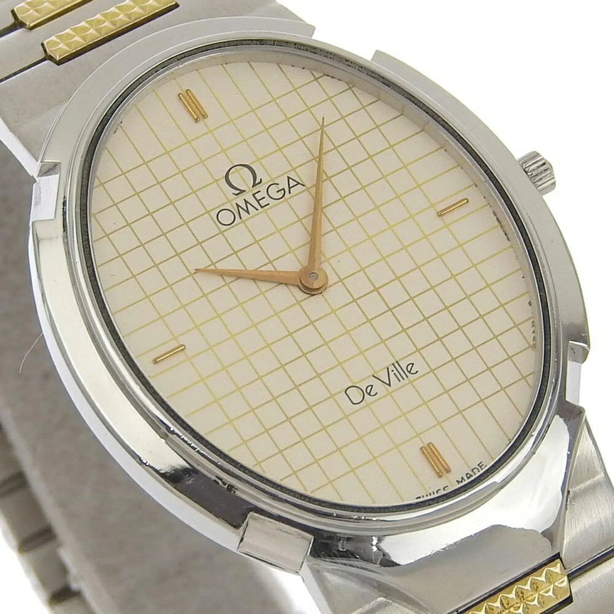Pre-Owned Omega OMEGA De Ville Watch Stainless Steel Swiss Made Silver/Gold Quartz Silver Dial Boys (Fair)