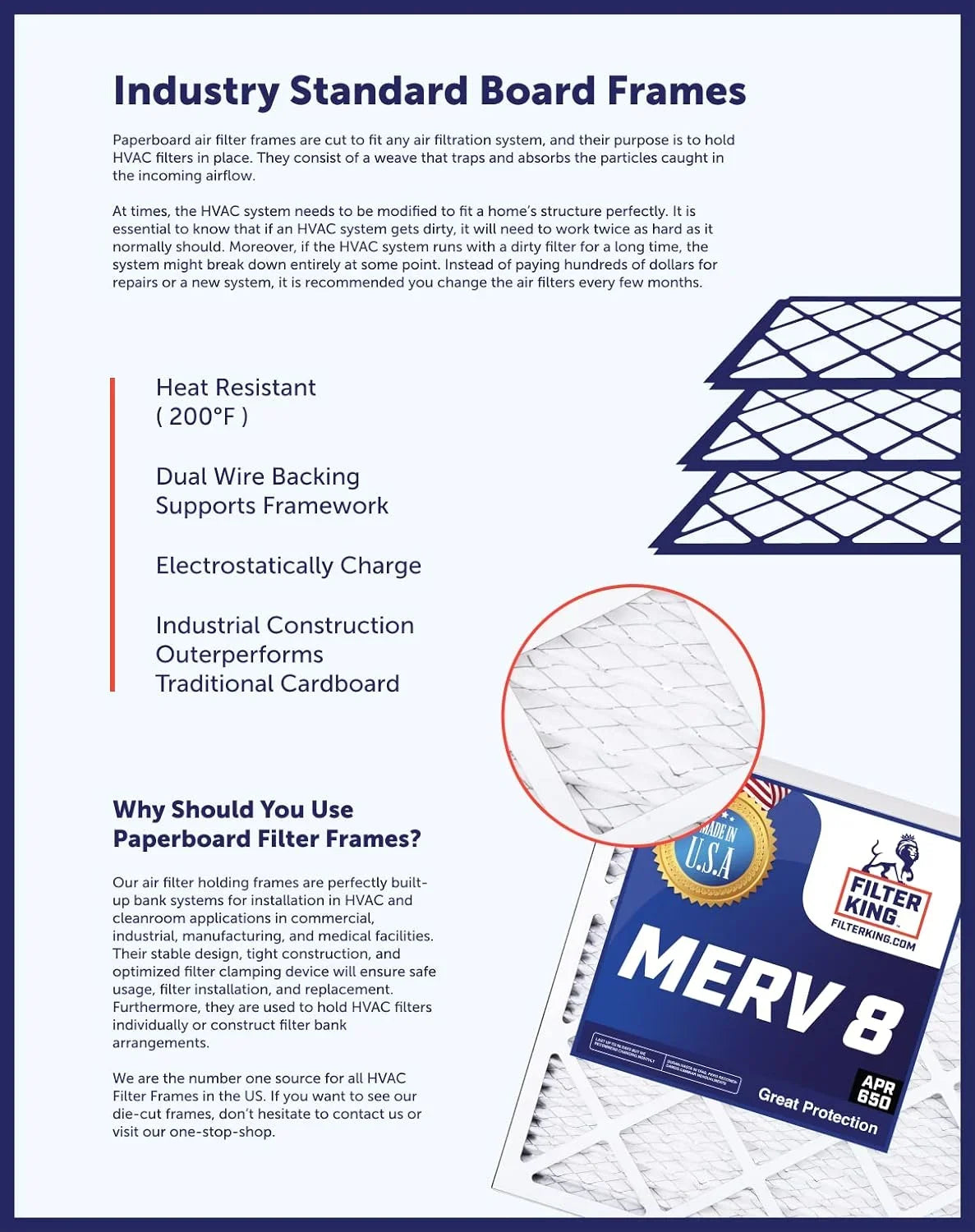 Filter King 24.5x18.5x1a Air Filter | 4-PACK | MERV 8 HVAC Pleated A/C Furnace Filters | MADE IN USA | Actual Size: 24.5 x 18.5 x .75"