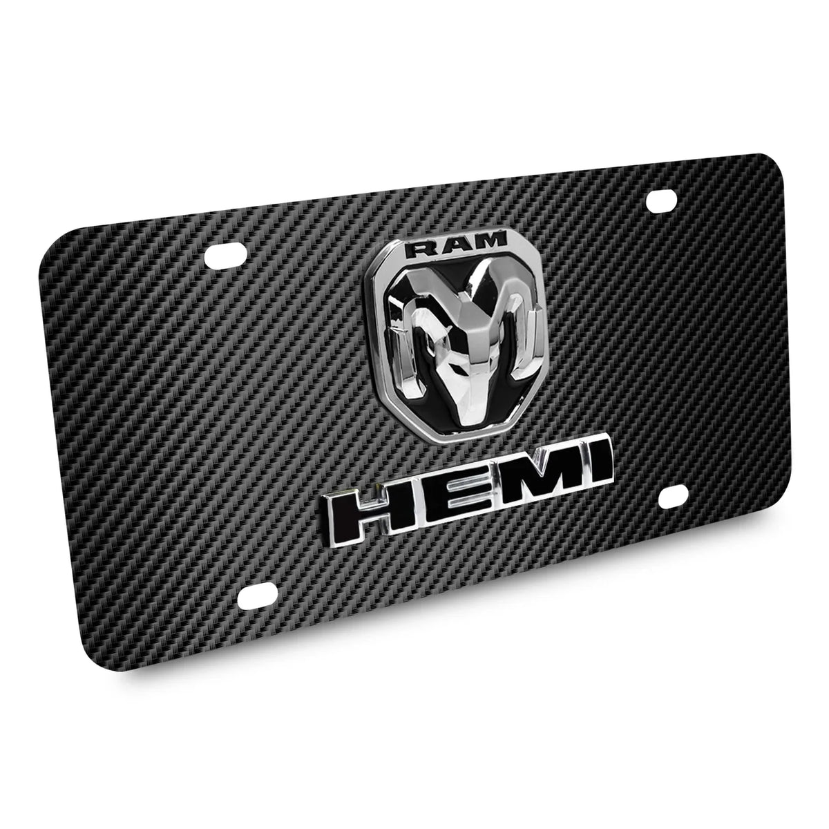 RAM 2019 up HEMI 3D Dual Logo Onyx Carbon Fiber Patten Steel License Plate