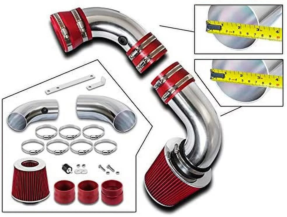 Rtunes Racing Cold Air Intake Kit + Filter Combo RED Compatible For 96-05 Chevy S10 / Blazer 4.3L / 96-05 GMC Sonoma/Jimmy 4.3L / 97-00 Isuzu Hombre / 96-01 Oldsmobile Bravada 4.3L