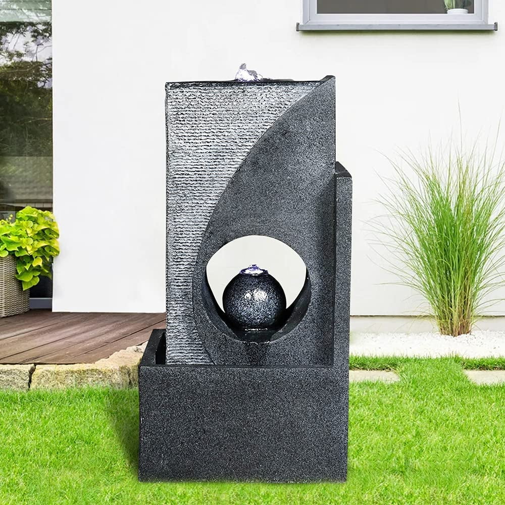 Sportaza Centimeter Cascading Water Fountain with Led Lights Indoor/Outdoor Modern Sphere & Column Water Feature for Office Home Garden Patio Decor