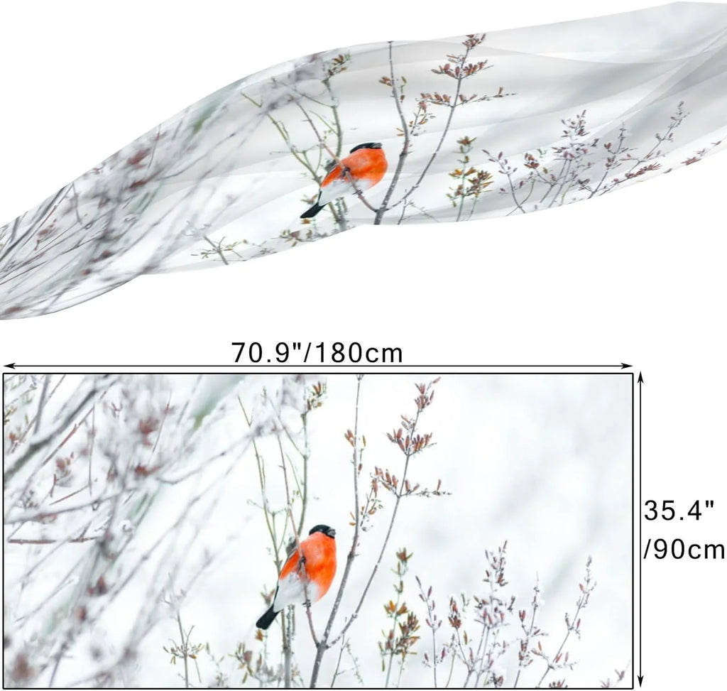 Hyjoy Women Silk Scarf Unit Birds Branches Winter Snow Christmas New Year Hair Wraps Shawls Neck Scarves Colorful Print