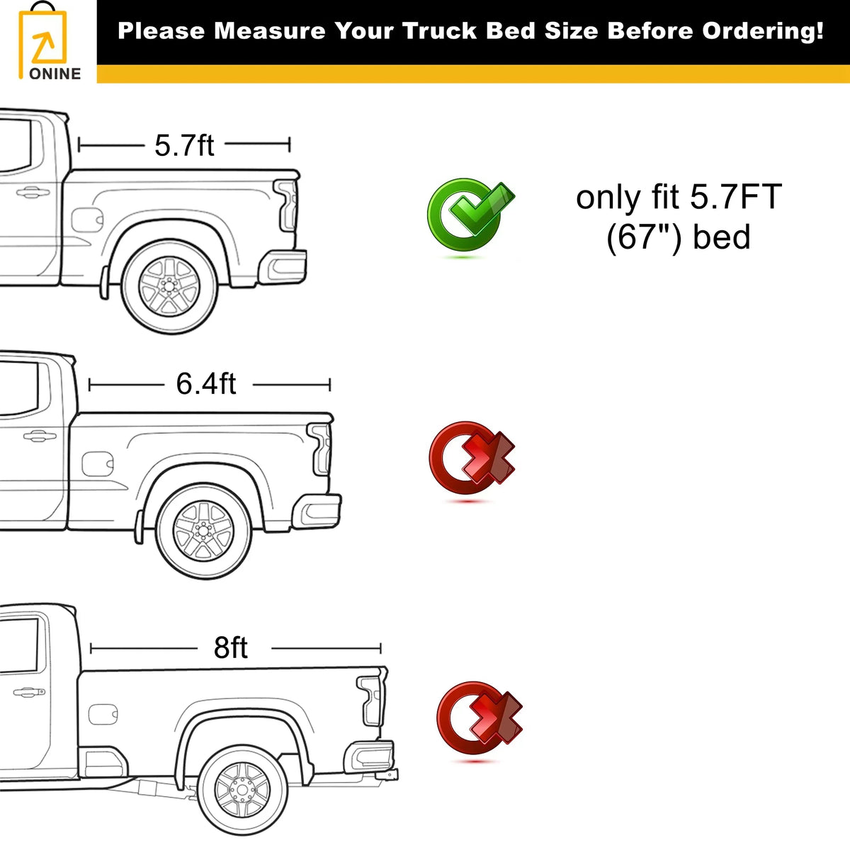 ONINE AWH Hard Tri-Fold Truck Bed Tonneau Cover Custom Fit 2019-2024 Dodge Ram 1500 New Body 5.7ft Bed(67"), Does not fit Classic, Does Not Fit with Multi-Function (Split) Tailgate or RamBox