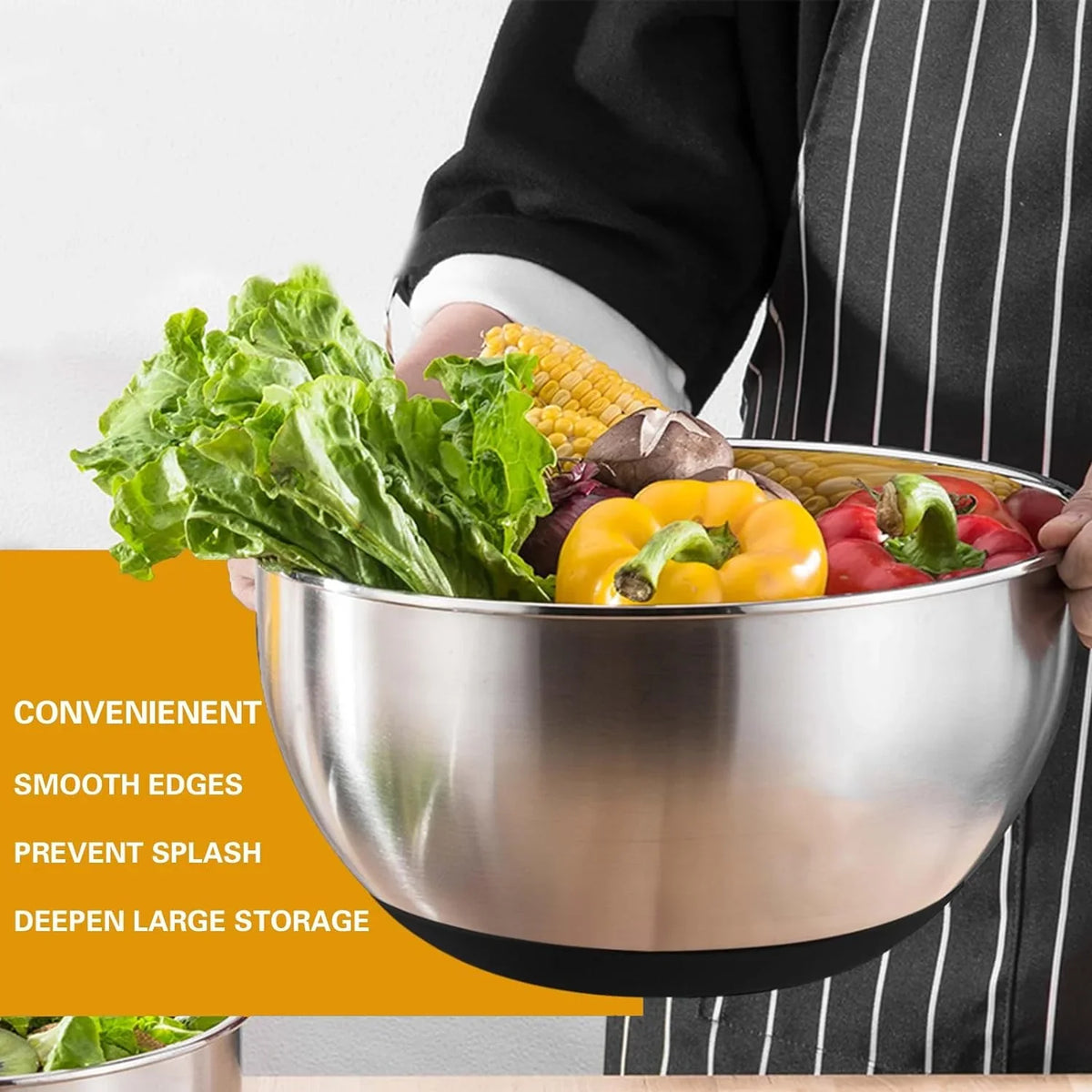 AIKKIL Mixing Bowls with Airtight Lids, 20 piece Stainless Steel Metal Nesting Bowls, Non-Slip Silicone Bottom, Size 7, 3.5, 2.5, 2.0,1.5, 1,0.67QT Great for Mixing, Baking, Serving Dark