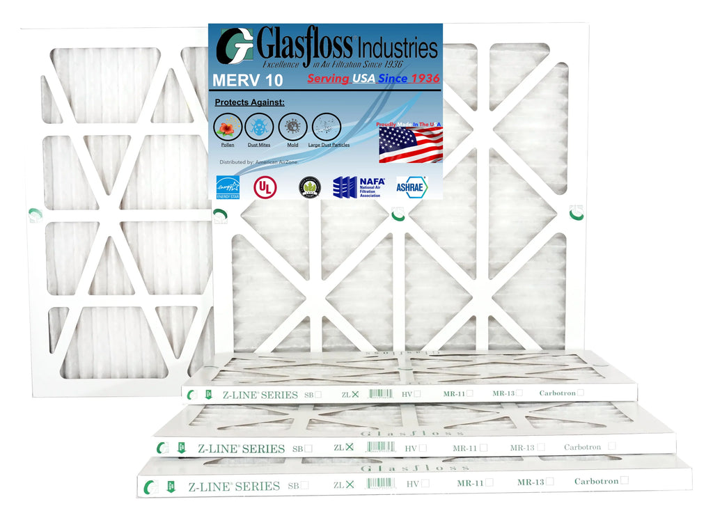 Glasfloss 24x24x1 - MERV 10 -Qty:4 - Furnace Air Filter - Made in USA (Actual Size: 23.5 x 23.5x7/8 Centimeter