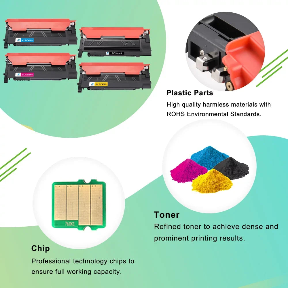 AAZTECH 5-Pack Compatible Toner Cartridge for Samsung CLT-K406S CLT-C406S CLT-Y406S CLT-M406S 406S Printer Ink Dark