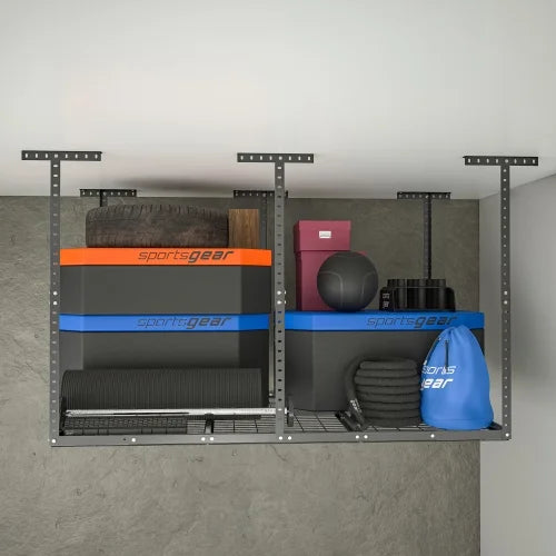 4x6ft Overhead Garage Storage Rack,Adjustable Garage Storage Organization Systerm,Heavy Duty Metal Garage Ceiling Storage Racks,560lbs Weight Midnight