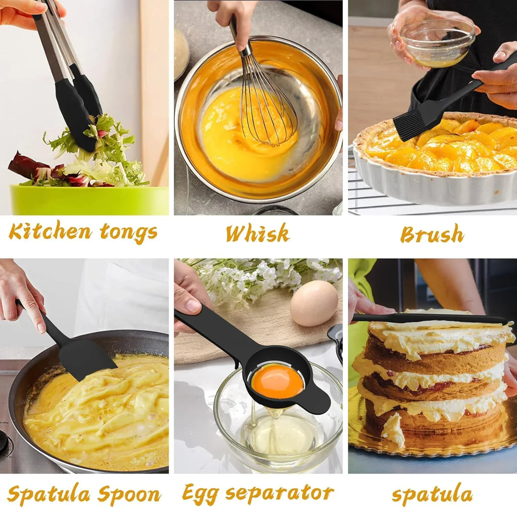AIKKIL Mixing Bowls with Airtight Lids, 20 piece Stainless Steel Metal Nesting Bowls, Non-Slip Silicone Bottom, Size 7, 3.5, 2.5, 2.0,1.5, 1,0.67QT Great for Mixing, Baking, Serving Dark