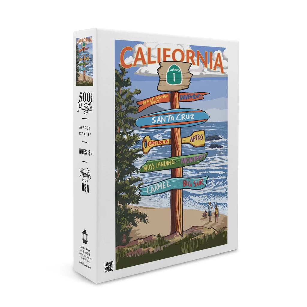 Santa Cruz, California, Destinations Sign (19x27 Unit Premium 500 Piece Jigsaw Puzzle for Adults and Family, Made in USA)