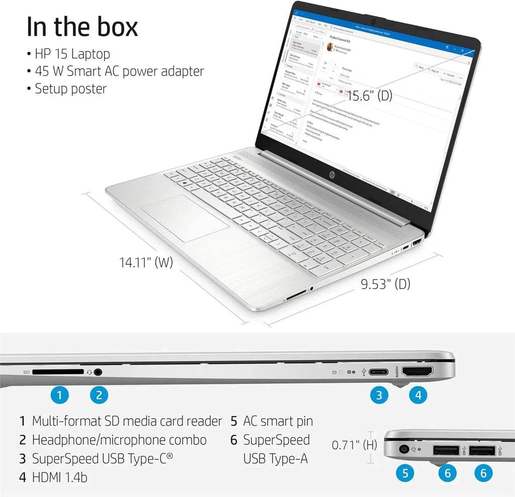 HP 15 15.6" Full HD [Windows 11 Pro] Business Laptop Computer, Intel 4-core i5-1135G7 (Beats i7-1065G7), 8GB RAM, 256GB PCIe SSD, Iris Xe Graphic, Numeric Keypad, Wi-Fi 6, BT 4.2, w/Accessories