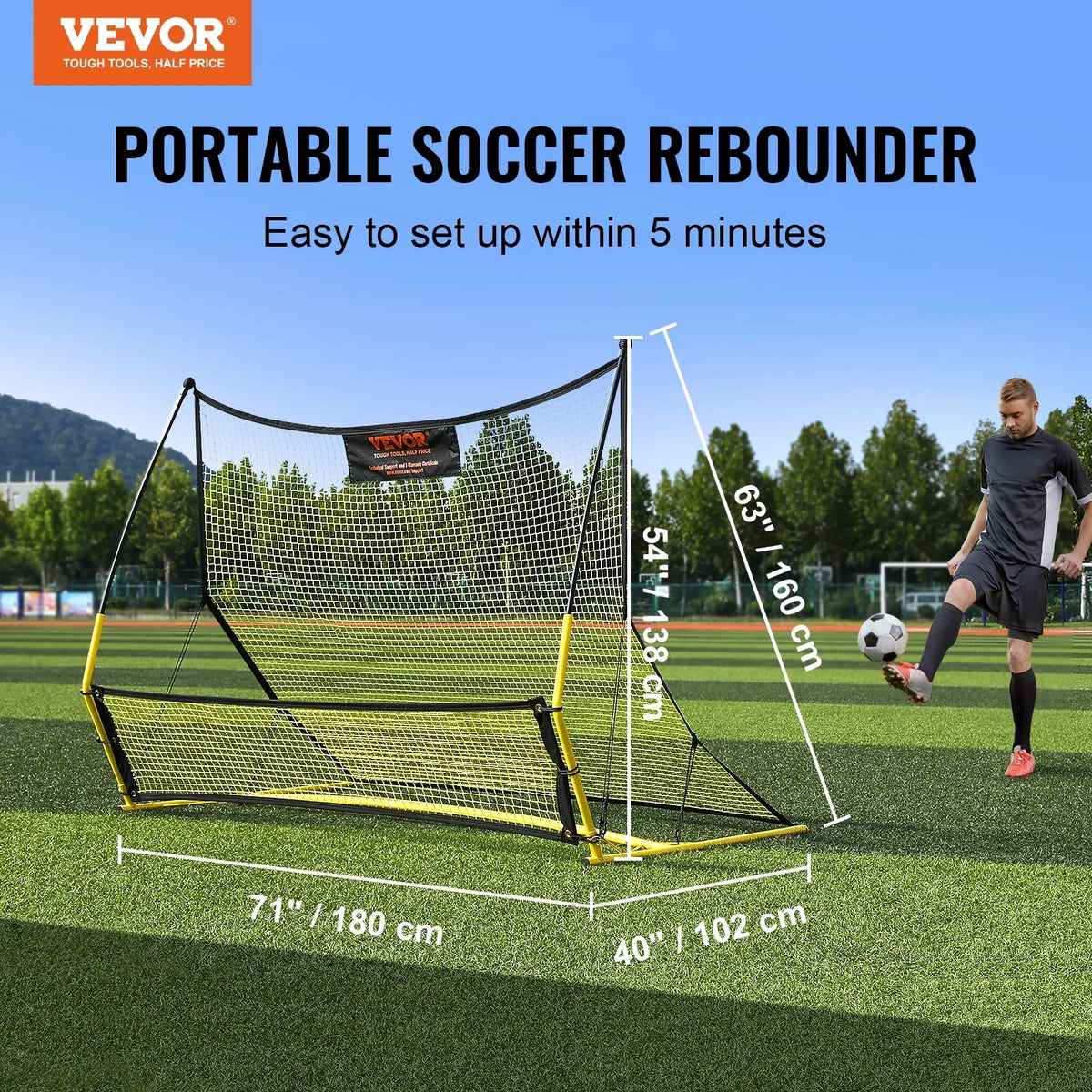 BENTISM 71"x40" Soccer Trainer 2-IN-1 Portable Soccer Rebounder Net Portable Bag