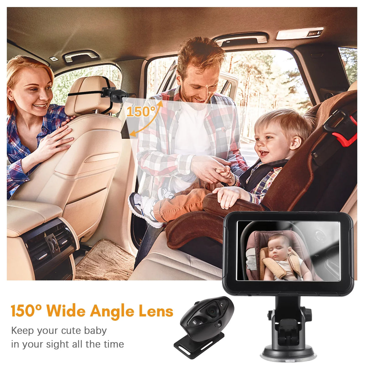 moobody Baby Car Monitor 1080P High Definition Monitor Camera for Baby Rear Facing Seat 5 Unit Car Seat Mirror Display 150° Wide View Night Vision Baby Car Mirror Camera Easy Installation
