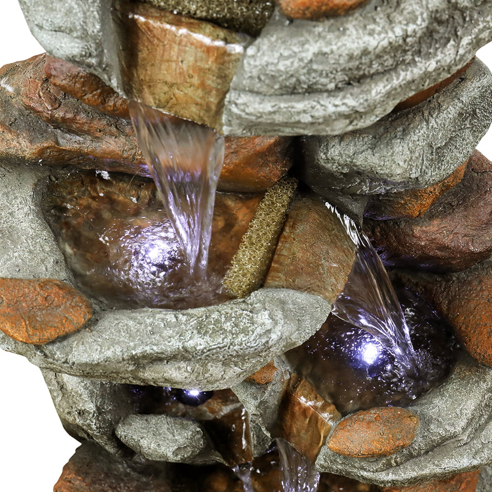 Unit High Outdoor Water Fountain with LED Lights - Cascading Water Feature for Home, Garden, Patio and Deck Decor