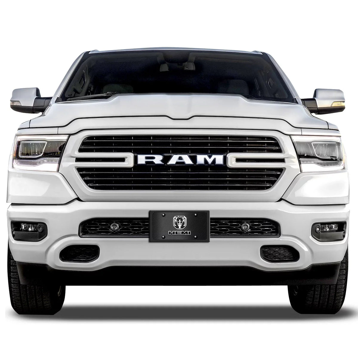 RAM 2019 up HEMI 3D Dual Logo Onyx Carbon Fiber Patten Steel License Plate