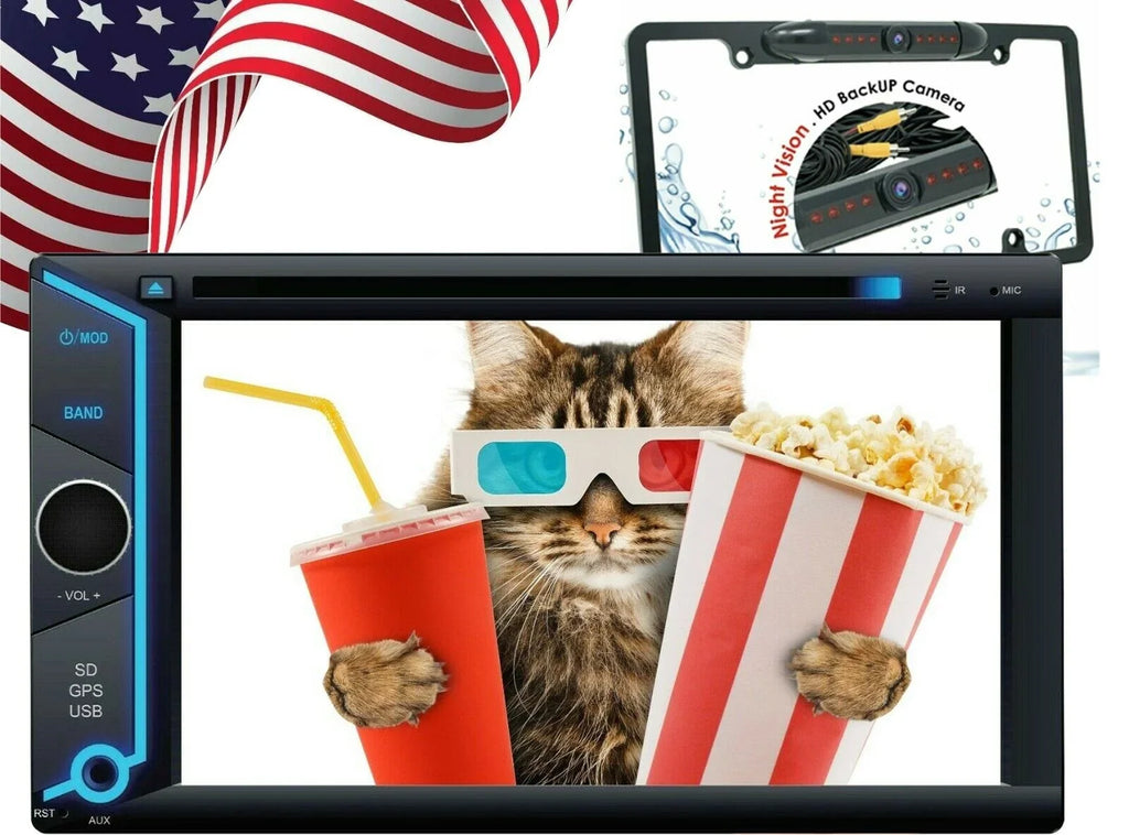 200W 6.2" Touch Screen Mirror Link GPS For Android & IOS +License Plate Rear Cam Bundle