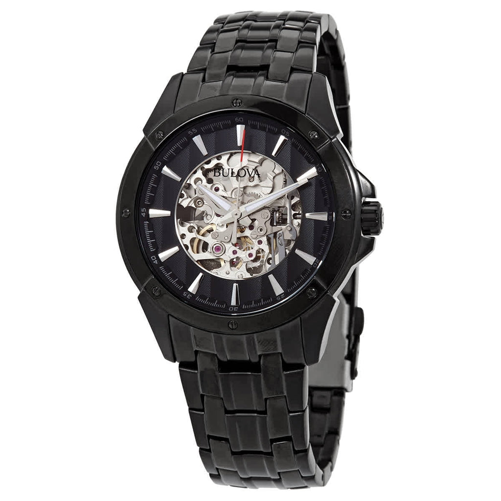 Men's Midnight and Silver Skeleton Dial Onyx IP Steel Bracelet Automatic Watch 98A147