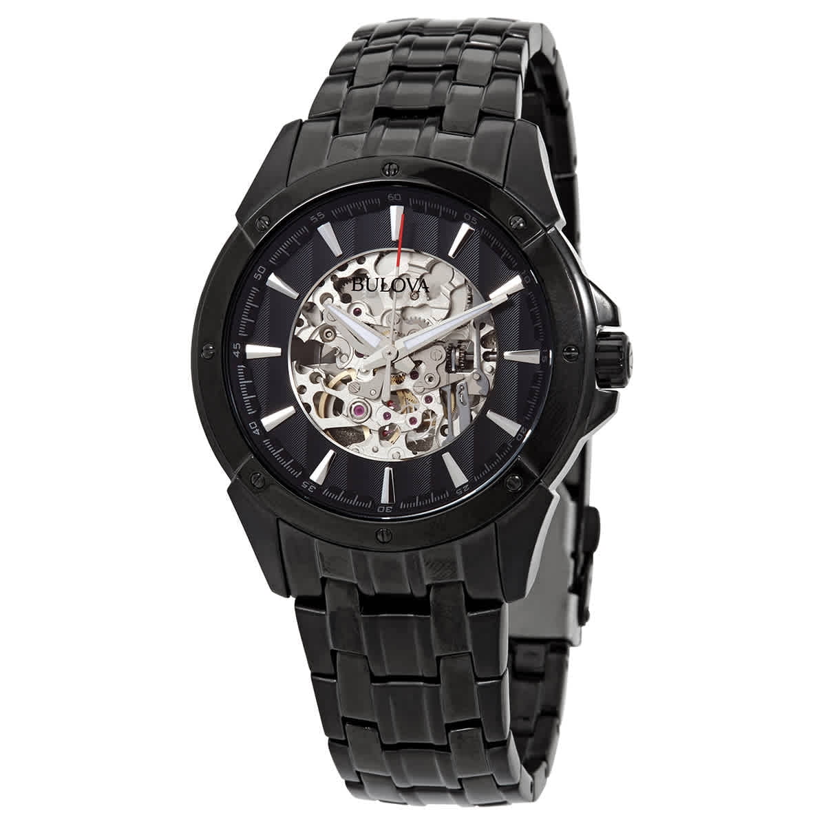 Men's Midnight and Silver Skeleton Dial Onyx IP Steel Bracelet Automatic Watch 98A147