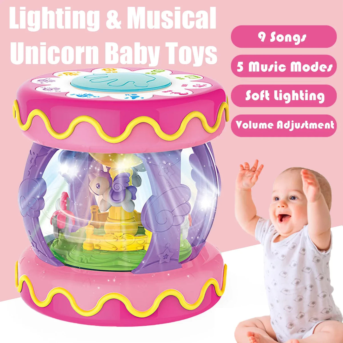 Sytle-Carry Baby Toys 6 to 12 Months, Musical Learning Infant Toys 12-18 Months, Baby Unicorn Rotating Light Up Toys for Toddlers 1 2 3+ Years Old Boys Girls