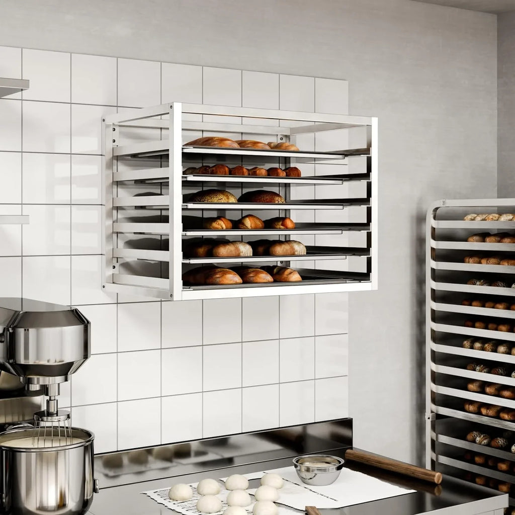 Wall Mounted Sheet/Bun Pan Rack - 28" x 18" x 21". Fits 6 Full-Size Sheet Pans.