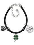 Delight Jewelry Silvertone Green Four Leaf Clover with Heart Leaves Dome Teachers Can Do Virtually Anything Onyx Rubber Charm Bracelet