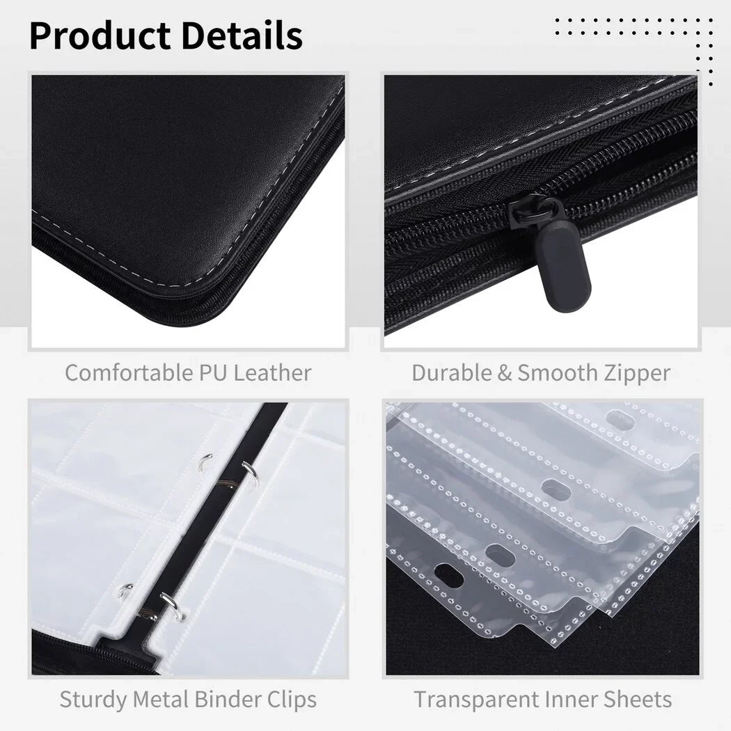 900-Pocket Trading Card Binder, Portable Card Binder with Removable Sheets, Sports Card Binder, PU Leather Storage Case with Zipper for Standard-sized Baseball, Football, Basketball Cards